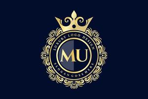 mu lettre initiale or calligraphique féminin floral monogramme héraldique dessiné à la main style vintage antique luxe logo design vecteur premium