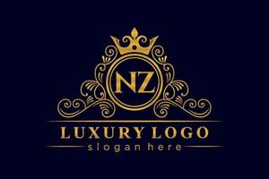 nz lettre initiale or calligraphique féminin floral monogramme héraldique dessiné à la main antique vintage style luxe logo design vecteur premium