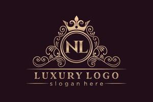 nl lettre initiale or calligraphique féminin floral monogramme héraldique dessiné à la main antique style vintage luxe logo design vecteur premium