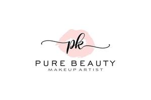 création initiale de logo préfabriqué pour les lèvres aquarelle pk, logo pour la marque d'entreprise de maquilleur, création de logo de boutique de beauté blush, logo de calligraphie avec modèle créatif. vecteur