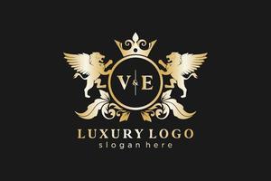 modèle de logo de luxe royal lion lettre initiale ve dans l'art vectoriel pour le restaurant, la royauté, la boutique, le café, l'hôtel, l'héraldique, les bijoux, la mode et d'autres illustrations vectorielles.
