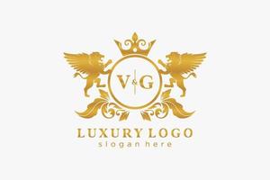 modèle initial de logo vg lettre lion royal luxe dans l'art vectoriel pour restaurant, royauté, boutique, café, hôtel, héraldique, bijoux, mode et autres illustrations vectorielles.