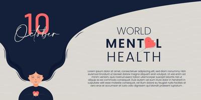 bannière mondiale de la santé mentale. carte avec place pour le texte. illustration vectorielle plane. vecteur