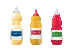 ketchup, mayonnaise, ensemble de sauces à la moutarde. illustration vectorielle réaliste isolée sur fond blanc. vecteur
