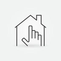 main pointant sur l'icône de concept immobilier vecteur ligne maison