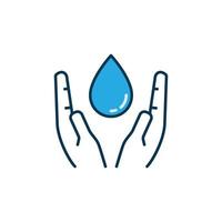 goutte d'eau bleue dans l'icône colorée de vecteur de mains