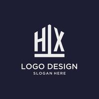 création de logo monogramme initial hx avec style en forme de pentagone vecteur