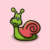 personnage de dessin animé de mascotte d'escargot mignon, style design plat vecteur