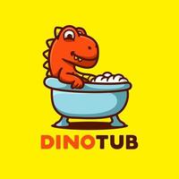 dinosaure prendre un logo de mascotte de dessin animé de bain, style design plat vecteur