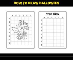 comment dessiner halloween pour les enfants. coloriage de compétences de dessin d'halloween pour les enfants. vecteur