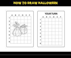 comment dessiner halloween pour les enfants. coloriage de compétences de dessin d'halloween pour les enfants. vecteur