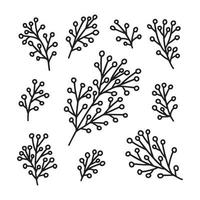 ensemble de doodles vectoriels de plantes de noël. branches dessinées à la main avec jeu de vecteurs de baies vecteur