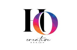 conception de lettre ho avec coupe créative et texture arc-en-ciel colorée vecteur