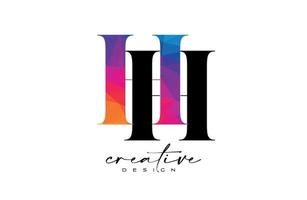 conception de lettre hh avec coupe créative et texture arc-en-ciel colorée vecteur