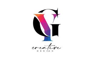 conception de lettre gy avec coupe créative et texture arc-en-ciel colorée vecteur