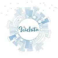 décrivez l'horizon de wichita avec des bâtiments bleus et copiez l'espace. vecteur