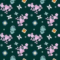 modèle sans couture de sakura en fleurs. fleur de cerisier japonaise dans le style kawaii asiatique pour kimono, hanbok coréen, robe cheongsam, tissu, textile. vecteur