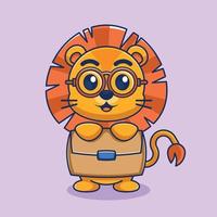 adorable lion avec une mallette et des lunettes vecteur