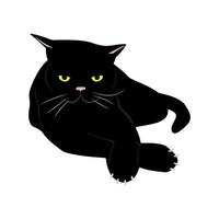 un chat noir se trouve en tailleur avec ses pattes avant croisées. illustration vectorielle vecteur