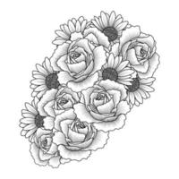 fleur de marguerite et fleur rose livre de coloriage pour adultes conception de page de clipart vectoriel