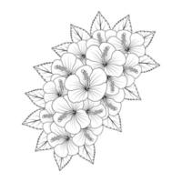 fleur d'hibiscus coloriage illustration avec trait d'art en ligne noir et blanc dessiné à la main vecteur