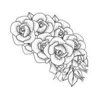 croquis de ligne de page de coloriage de fleur de roses rouges dessin avec illustration anti-stress décorative vecteur