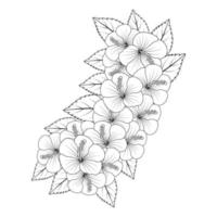 fleur d'hibiscus coloriage illustration avec trait d'art en ligne noir et blanc dessiné à la main vecteur