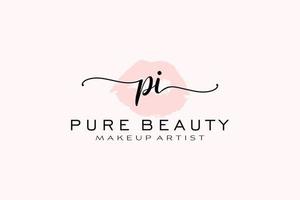 création initiale de logo préfabriqué pour les lèvres aquarelle pi, logo pour la marque d'entreprise de maquilleur, création de logo de boutique de beauté blush, logo de calligraphie avec modèle créatif. vecteur