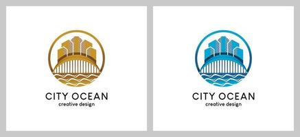 création de logo de bâtiment de ville de plage ou de ville insulaire vecteur
