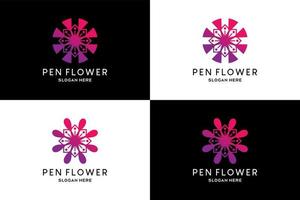 création de logo de stylo avec un beau concept de fleur vecteur