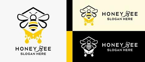 modèle de conception de logo d'abeille de miel avec concept créatif d'éléments de goutte d'abeille et de miel. illustration de logo vectoriel haut de gamme