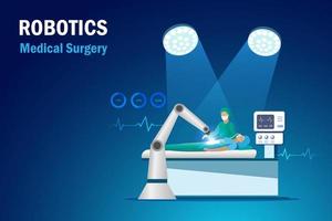 chirurgie médicale robotique. bras de robot opérant un patient dans une salle d'opération à l'hôpital. la technologie d'innovation de l'intelligence ai aide le médecin dans les affaires médicales et de soins de santé. vecteur