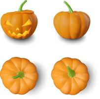 citrouilles 3d réalistes avec vue de dessus et de face de la collection jack o lantern vecteur