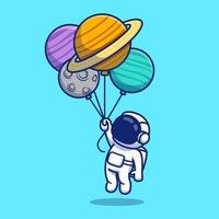 astronaute mignon flottant avec illustration d'icône de vecteur de dessin animé de planètes. concept d'icône de technologie scientifique isolé vecteur premium. style de dessin animé plat