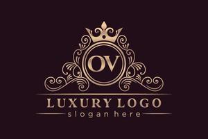 ov lettre initiale or calligraphique féminin floral monogramme héraldique dessiné à la main style vintage antique luxe logo design vecteur premium