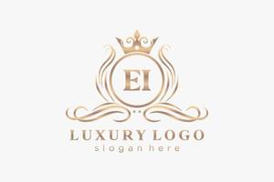 modèle initial de logo de luxe royal de lettre ei dans l'art vectoriel pour le restaurant, la royauté, la boutique, le café, l'hôtel, l'héraldique, les bijoux, la mode et d'autres illustrations vectorielles.