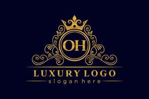 oh lettre initiale or calligraphique féminin floral monogramme héraldique dessiné à la main antique style vintage luxe logo design vecteur premium