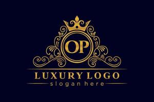 op lettre initiale or calligraphique féminin floral monogramme héraldique dessiné à la main antique vintage style luxe logo design vecteur premium