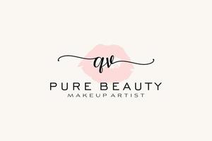 création initiale de logo préfabriqué pour les lèvres aquarelle qv, logo pour la marque d'entreprise de maquilleur, création de logo de boutique de beauté blush, logo de calligraphie avec modèle créatif. vecteur
