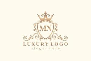 modèle de logo de luxe royal lettre initiale mn en art vectoriel pour restaurant, royauté, boutique, café, hôtel, héraldique, bijoux, mode et autres illustrations vectorielles.