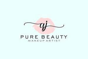 création initiale de logo préfabriqué pour les lèvres aquarelle qj, logo pour la marque d'entreprise de maquilleur, création de logo de boutique de beauté blush, logo de calligraphie avec modèle créatif. vecteur