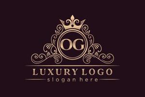 og lettre initiale or calligraphique féminin floral monogramme héraldique dessiné à la main antique style vintage luxe logo design vecteur premium