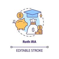 icône de concept roth ira. dépenses d'éducation. type de compte pour l'illustration abstraite de l'idée abstraite de l'épargne universitaire. dessin de contour isolé. trait modifiable. vecteur