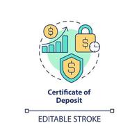 icône de concept de certificat de dépôt. sécurité financière. types de comptes d'épargne illustration de ligne mince idée abstraite. dessin de contour isolé. trait modifiable. vecteur