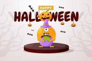 fond d'halloween heureux avec illustration de monstre halloween vecteur