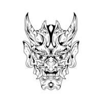 masque de démon de culture japonaise ou masque oni avec style de dessin à la main sur fond blanc. vêtements et tatouages prêts à être imprimés vecteur
