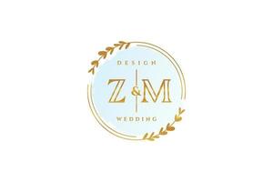 monogramme de beauté zm initial et logo d'écriture de conception de logo élégant de signature initiale, mariage, mode, floral et botanique avec modèle créatif. vecteur