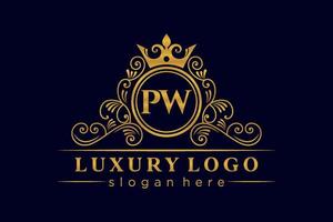 pw lettre initiale or calligraphique féminin floral monogramme héraldique dessiné à la main antique vintage style luxe logo design vecteur premium