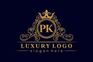 pk lettre initiale or calligraphique féminin floral monogramme héraldique dessiné à la main antique vintage style luxe logo design vecteur premium