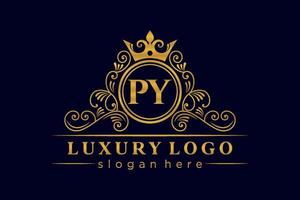 py lettre initiale or calligraphique féminin floral monogramme héraldique dessiné à la main antique vintage style luxe logo design vecteur premium